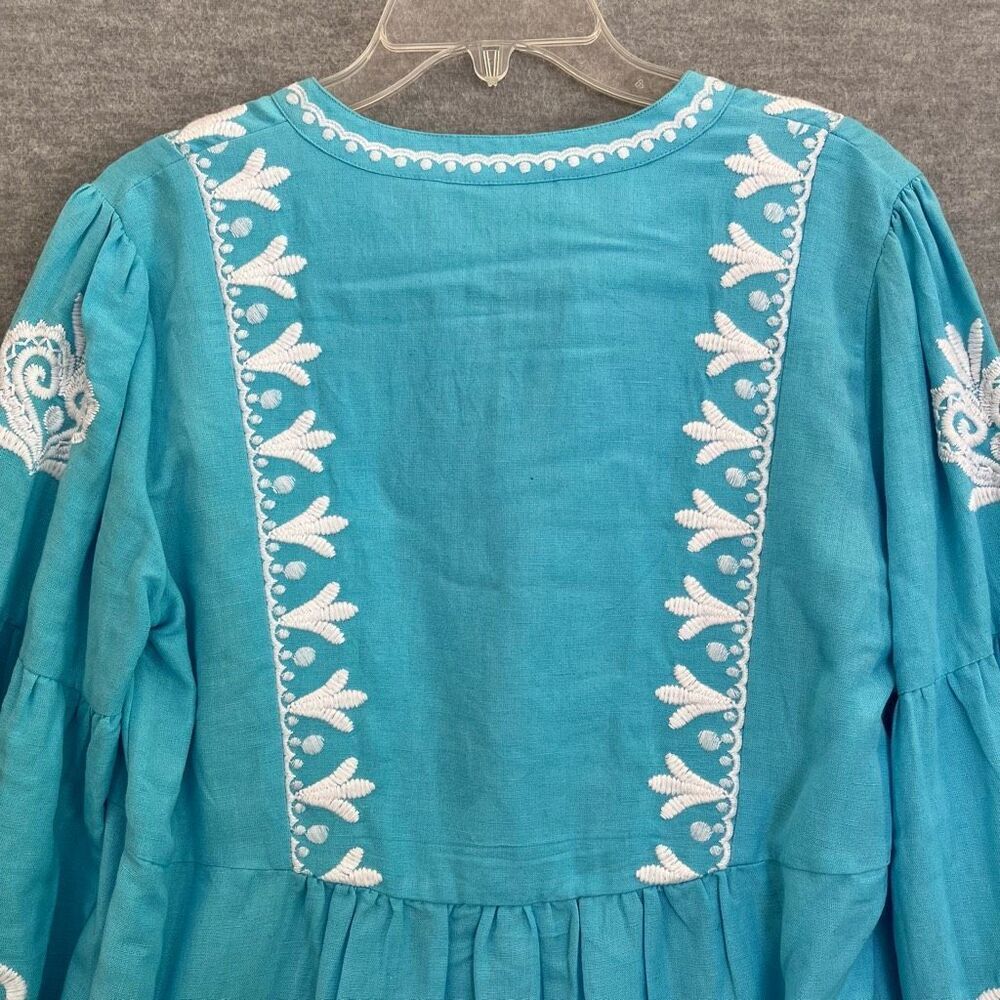 Soft Surroundings Boho Peasant Tunic Top Womens Medium Embroidered Beaded Blue - Picture 6 of 11